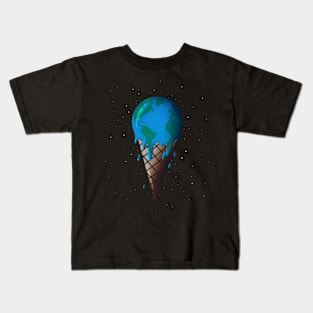 Global warming melting earth in ice cream cone Kids T-Shirt